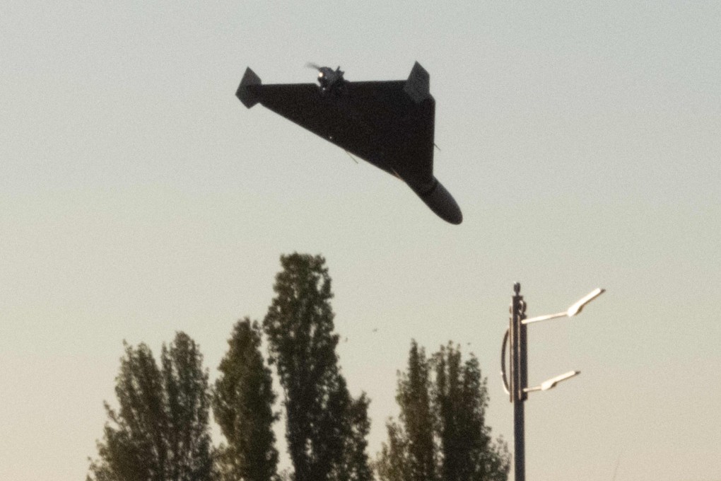 A drone approaches for an attack in Kyiv on Monday. Photo: AFP