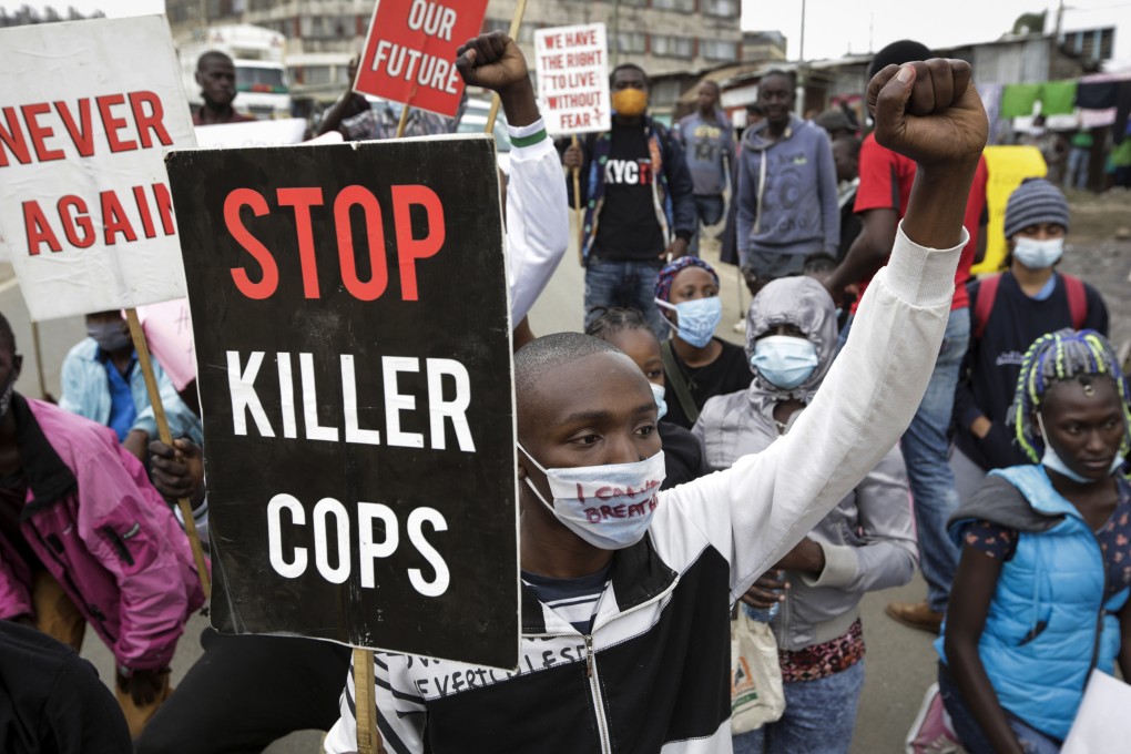 Protesters demonstrate against police brutality in the Mathare slum in Nairobi, Kenya in June 2020, in support of the George Floyd protests in the US. Photo: AP