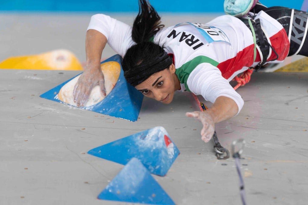 Iranian climber Elnaz Rekabi competes in South Korea on Sunday. Photo: via AFP