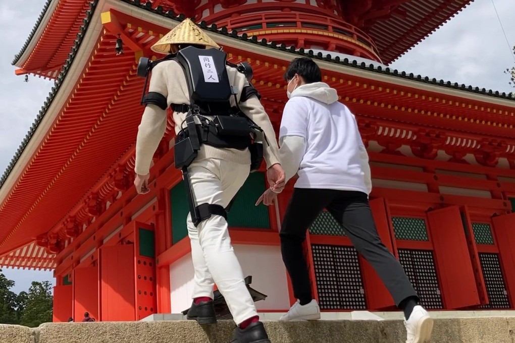 The Walk-Mate robotic suit being tested at Mount Koya, a holy peak in Wakayama Prefecture, Japan. Photo: Walk Mate Lab / All Nippon Airways