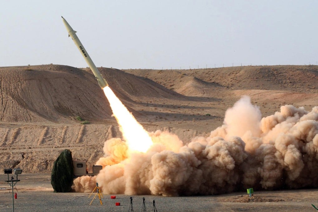 An undated photo is said to show the test firing of Iran’s home-built surface-to-surface Fateh 110 missile. Photo: Iranian defence ministry via AFP