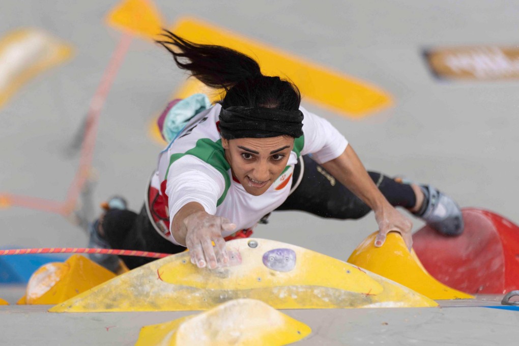 Iranian climber Elnaz Rekabi competing during the women boulder finals of the Asian Championships of the IFSC in Seoul, South Korea. Photo: AFP