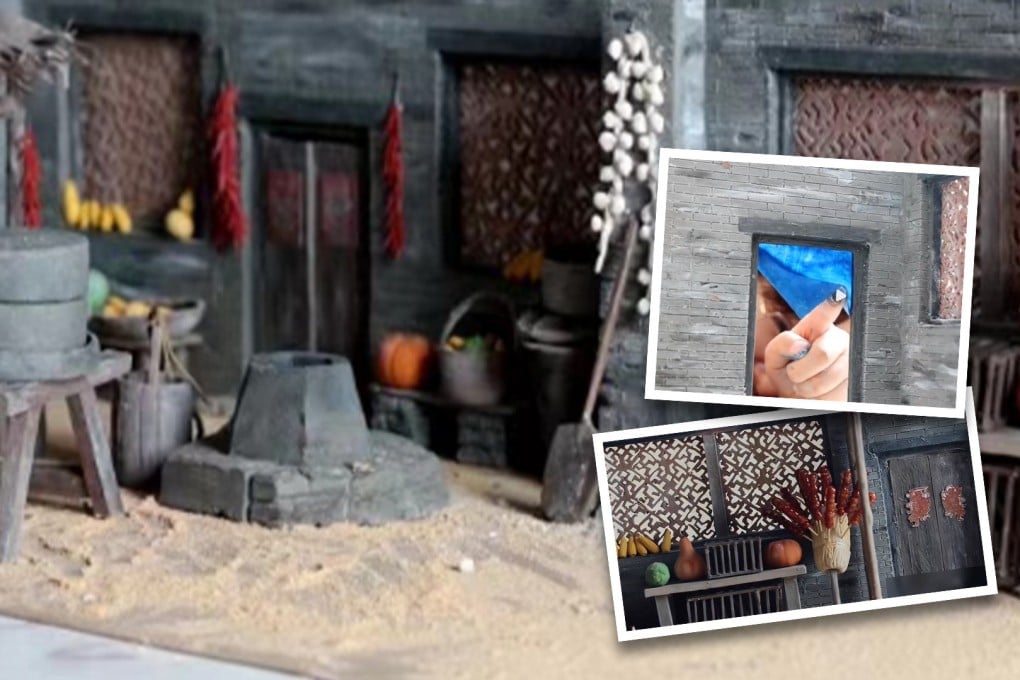 A woman in China went viral for her fantastic replica courtyard made of chocolate. Photo: SCMP composite