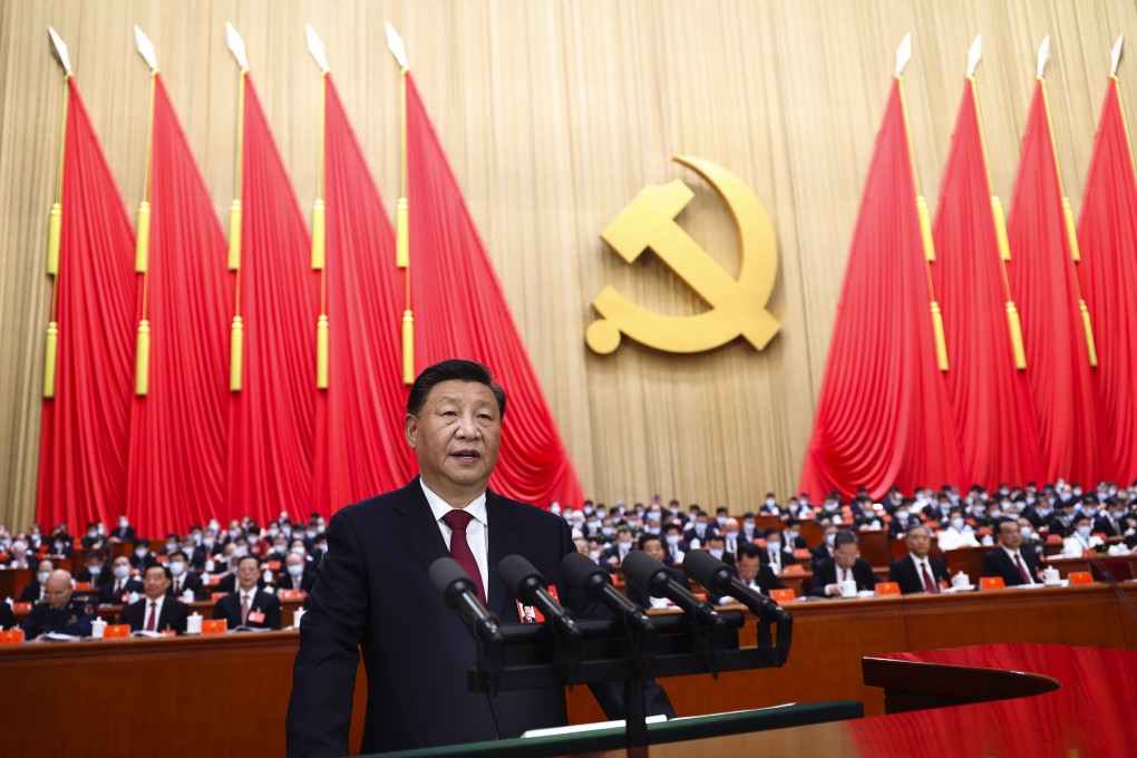 Chinese President Xi Jinping delivers a speech at the opening of the party congress on Sunday. Photo: Xinhua via AP