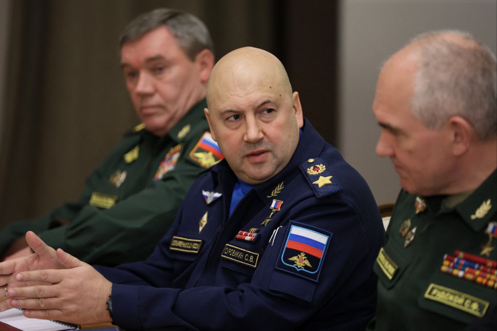 General Sergei Surovikin and other high-ranking officers attend a meeting with President Vladimir Putin in Sochi, Russia in November 2021. Photo: Sputnik via Reuters
