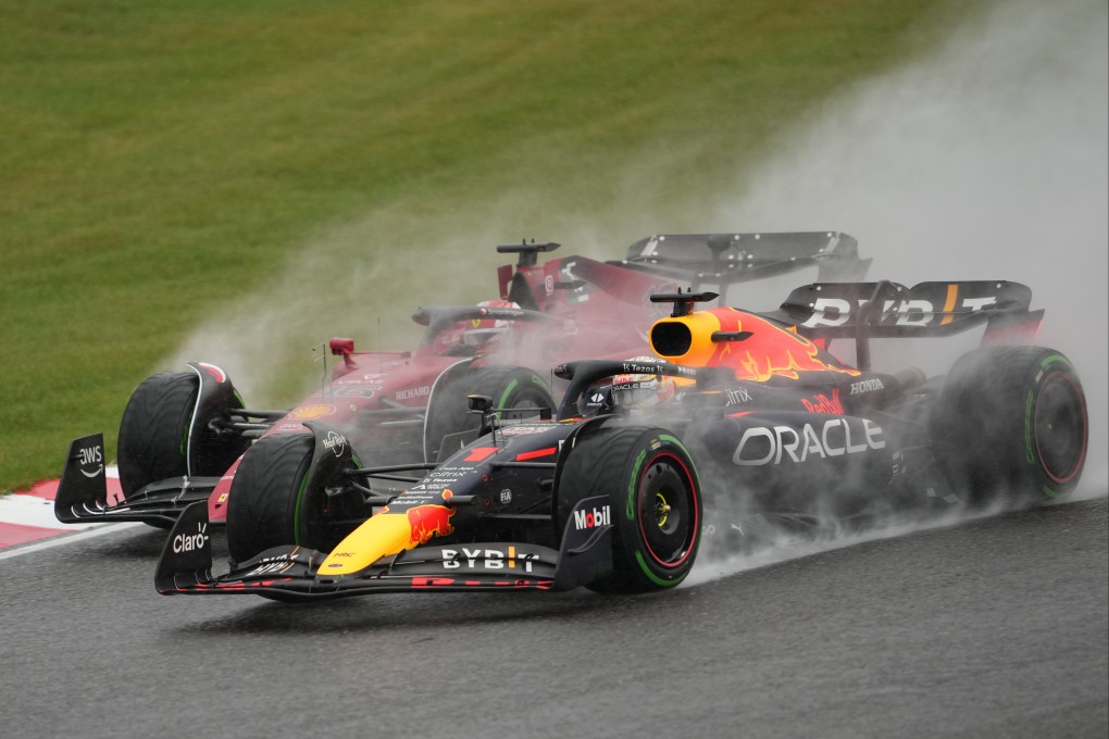 Ferrari’s Charles Leclerc (back) vies with Red Bull’s Max Verstappen during the Japan Grand Prix. Photo: Xinhua