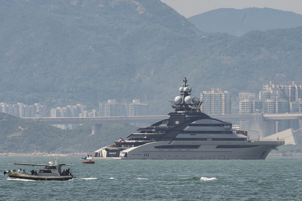 The superyacht Nord, owned by Russian billionaire Alexei Mordashov, is seen anchored between Kennedy Town and Tsing Yi on October 7. Photo: Yik Yeung-man