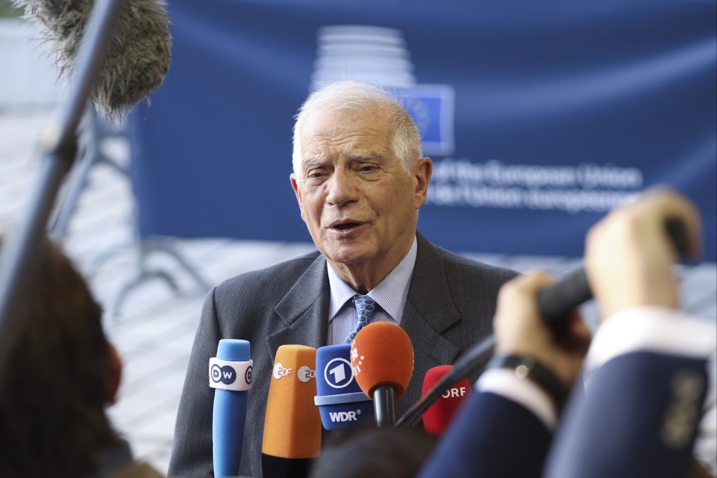Josep Borrell speaks to the media as he arrives to attend the EU Foreign Ministers meeting. Photo: Francois Lenoir/EU Council/dpa