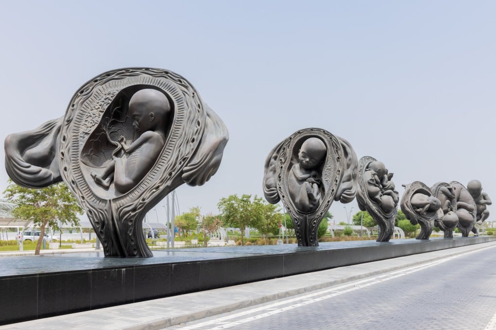 The Miraculous Journey, by Damien Hirst, is one of a hundred public art installations, sculptures and paintings that will greet the 1 million spectators expected by Qatar Tourism for the football World Cup. Photo: Qatar Museums / Iwan Baan