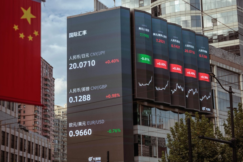 A screen showing the latest stock and currency data in Shanghai in September 2022. Photo: EPA-EFE