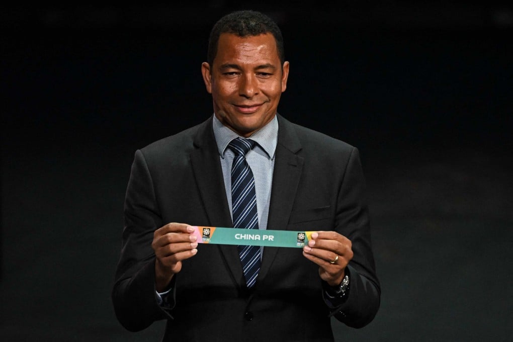 Former Brazil player Gilberto Silva displays the country China during the football draw ceremony for the Australia and New Zealand 2023 Fifa Women’s World Cup at the Aotea Centre in Auckland on October 22, 2022. Photo: AFP
