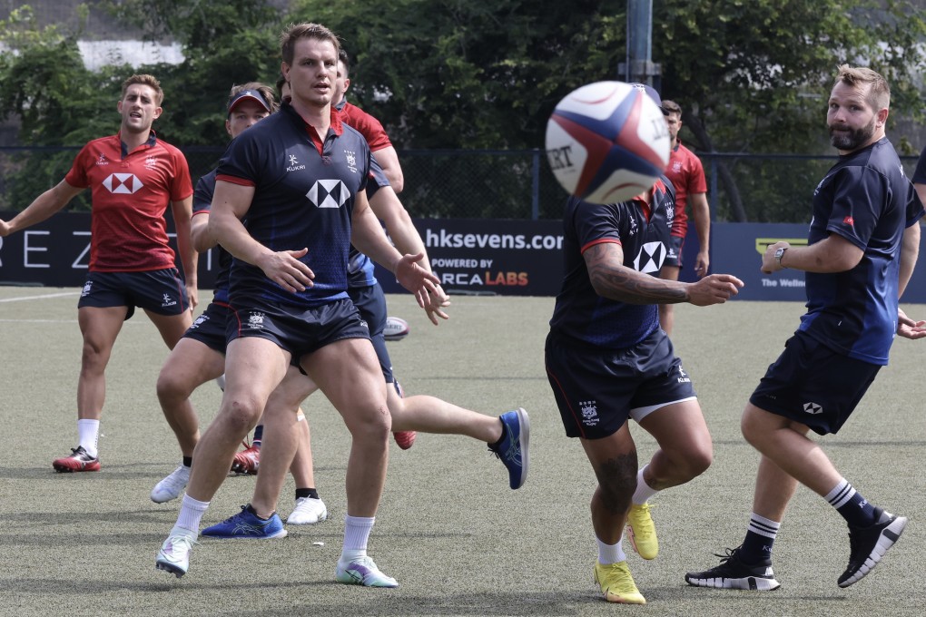 Hong Kong, with centre Tom Hill (left), were put through a final final training session at King’s Park before heading to Dubai. Photo: Jonathan Wong