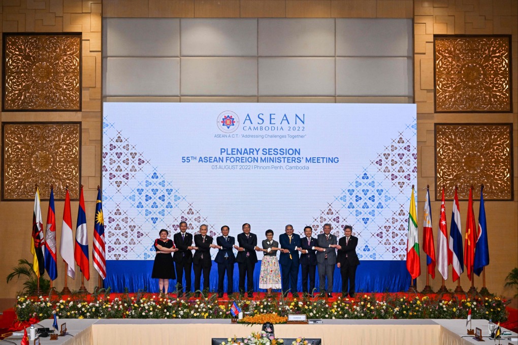 Southeast Asian foreign ministers during a plenary session at the 55th Asean Foreign Ministers Meeting in Phnom Penh in August 2022. Photo: AFP