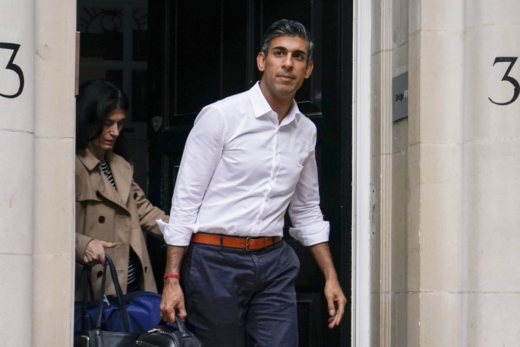 Rishi Sunak leaving his campaign office, in London, on Sunday. Photo: AP