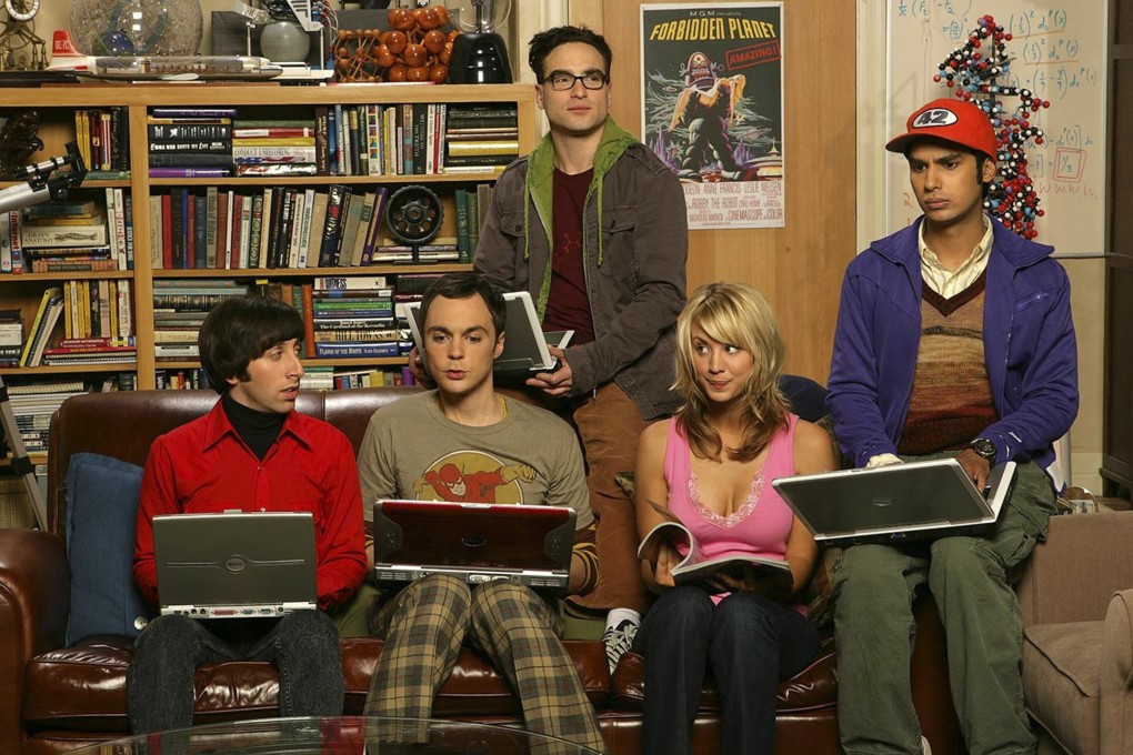 The cast of The Big Bang Theory (from left): Simon Helberg as Howard Wolowitz, Jim Parsons as Sheldon Cooper, Johnny Galecki as Leonard Hofstadter (standing), Kaley Cuoco as Penny and Kunal Nayyar as Rajesh. Photo: CBS