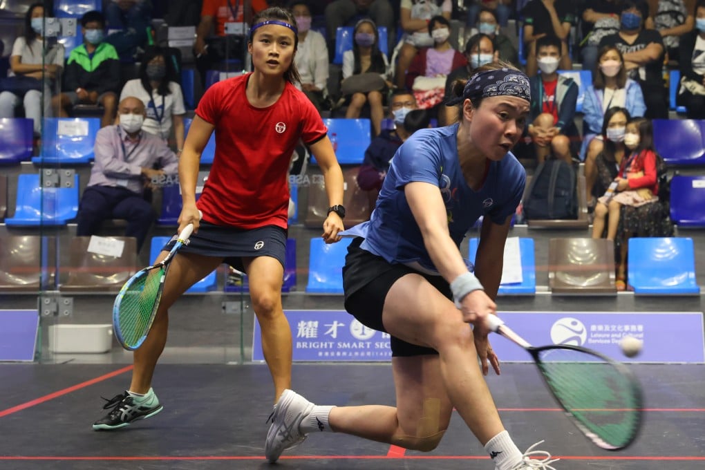 Tong Tsz-wing (right) takes on Lee Ka-yi during the final of Hong Kong Squash Championships. Photo: Dickson Lee