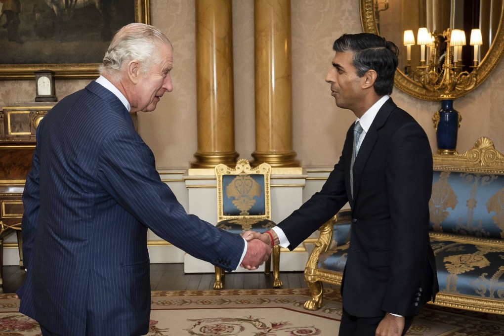King Charles welcomes Rishi Sunak during an audience at Buckingham Palace, London. Photo: AP