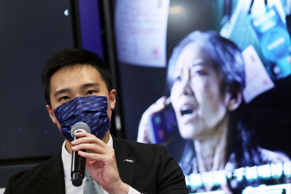 Ray Cheung, a senior inspector with the Hong Kong Police anti-deception coordination centre, highlights the risks of phone scams on Monday. Photo: Edmond So