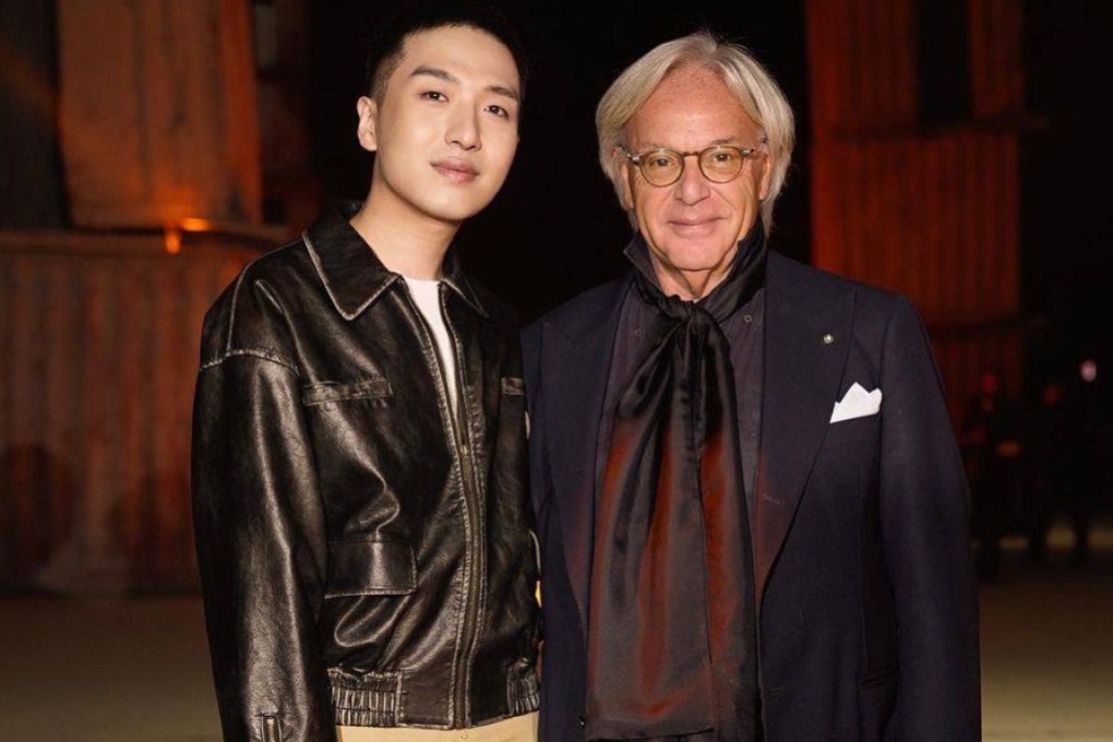 Chinese key opinion leader and handbag authority Mr Bags with Tod’s owner Diego Della Valle during Milan Fashion Week in September 2022. Mr Bags compiles a ranking of the 30 most popular bags in China every month.