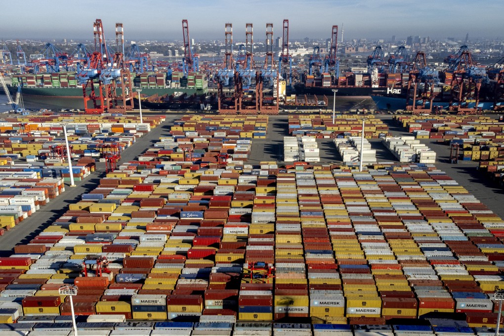 Containers piled up at Hamburg port, Germany’s busiest and Europe’s third-largest. Photo: AP