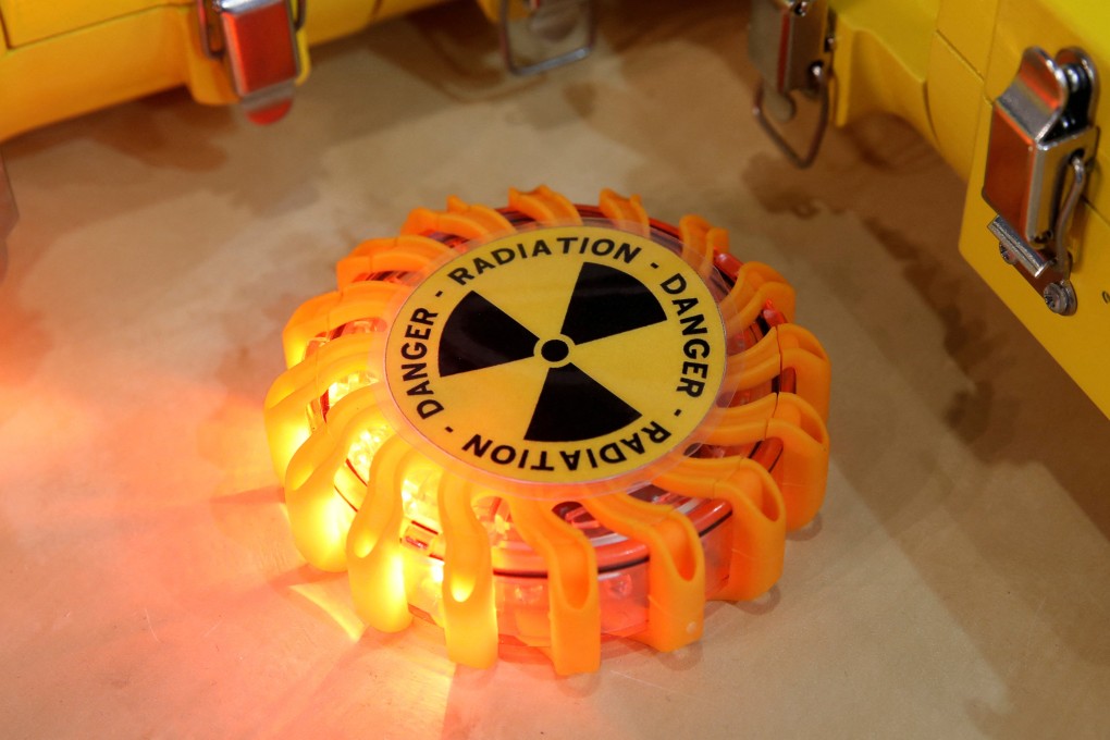 A radioactivity symbol is pictured at the World Nuclear Exhibition in Villepinte, France in June 2018. Moscow is accusing Kyiv of plans to set off a dirty bomb. Photo: Reuters