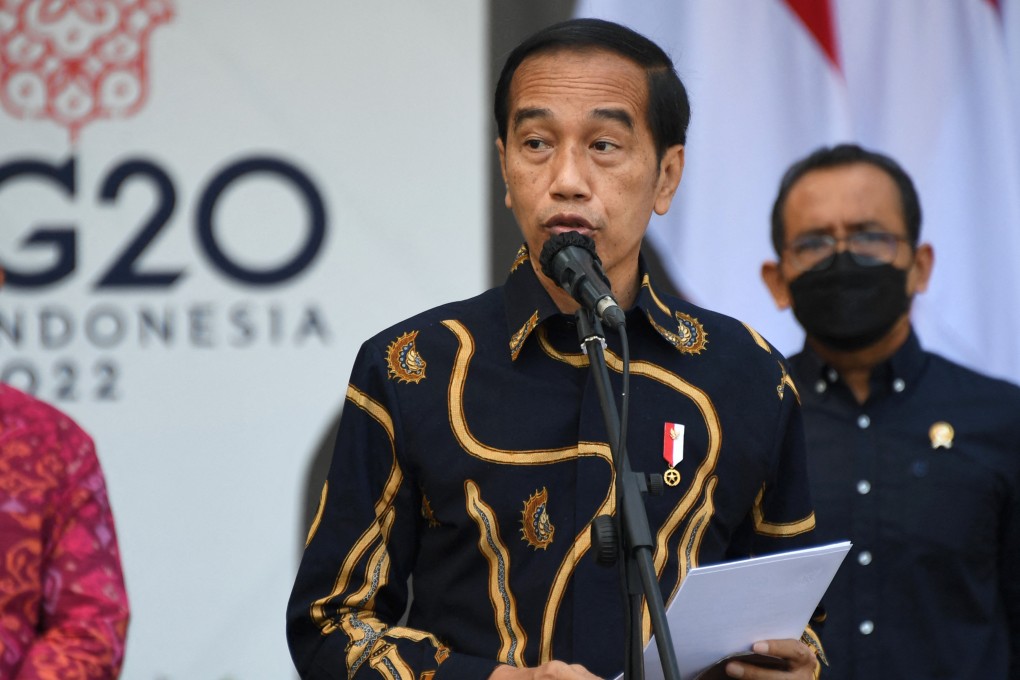President Joko Widodo speaks at the launch of Indonesia’s first public electric vehicle charging station in March. It will serve cars transporting world leaders during the G20 conference in November. Photo: AFP