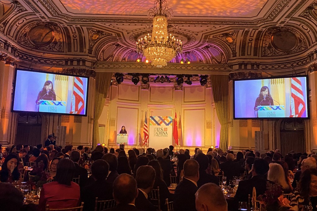 Xu Xueyuan, deputy chief of mission at China’s embassy in the US, delivers President Xi Jinping’s first message to an American audience at a gala evening in New York. Photo: National Committee on US-China Relations