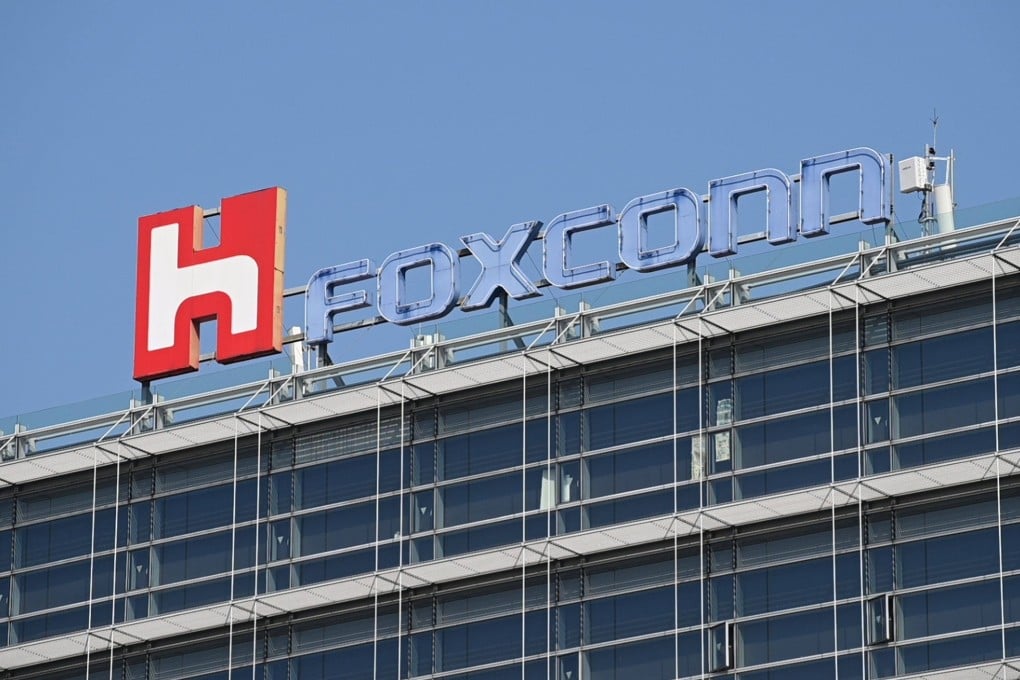The Foxconn logo is displayed on a company building in Taipei. Photo: AFP