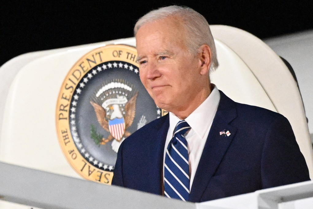 US President Joe Biden steps off Air Force One in New Castle, Delaware on Thursday. Photo: AFP