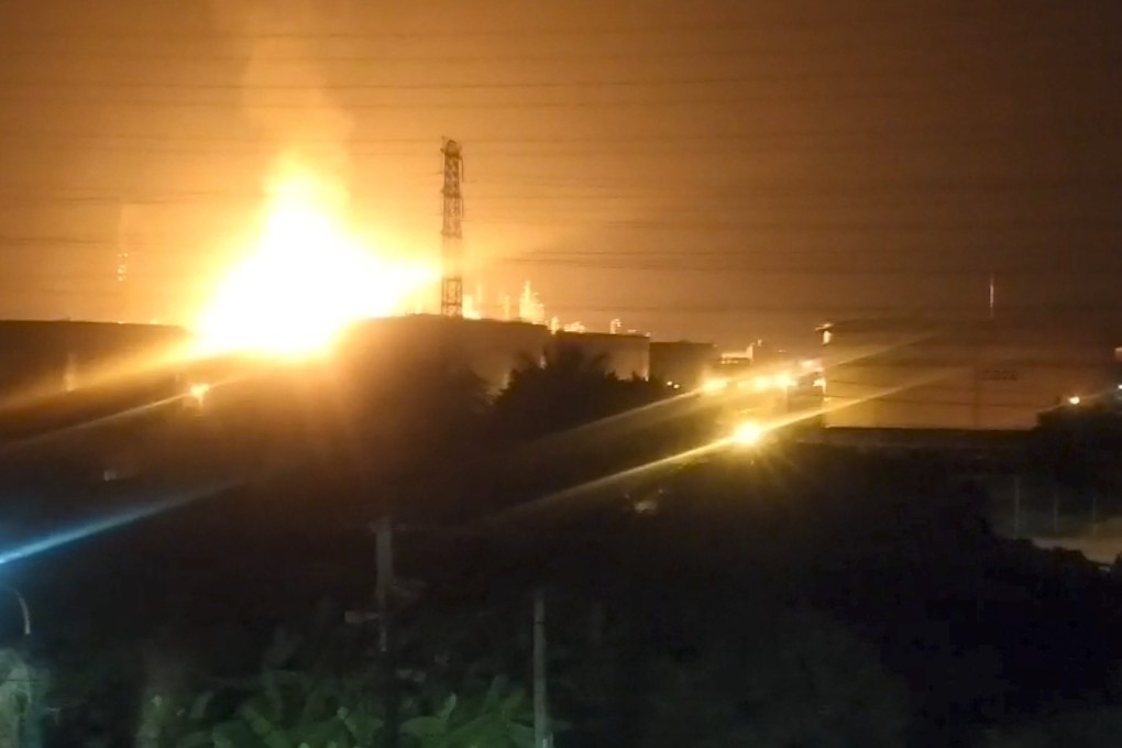 Fire was seen raging above the plant and thick smoke billowed into the sky for more than an hour. Photo: CNA