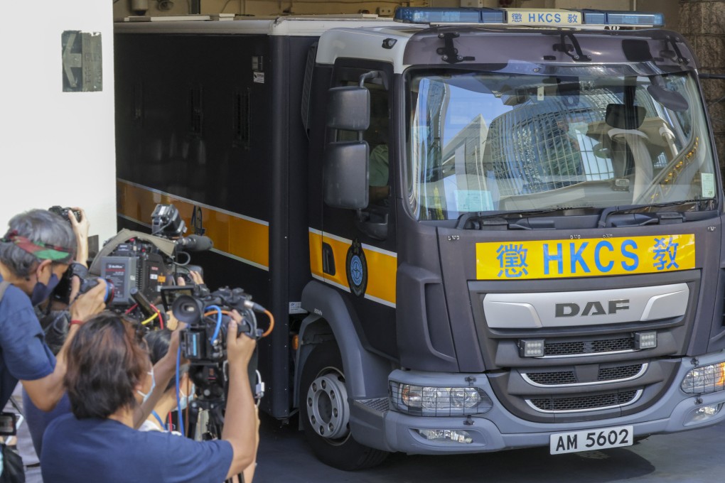 Media tycoon Jimmy Lai Chee-ying leaves  by a Correctional Services Department prison vehicle after an earlier court appearance. Photo: Jelly Tse