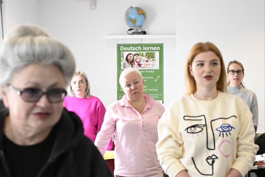 Ukrainian women refugees attend a German language lesson in Berlin, Germany, earlier in October. Photo: AFP