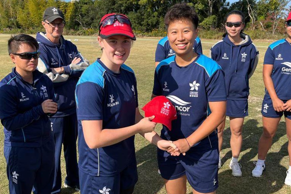 Georgina Bradley with Hong Kong skipper Kary Chan. Photo: Cricket Hong Kong