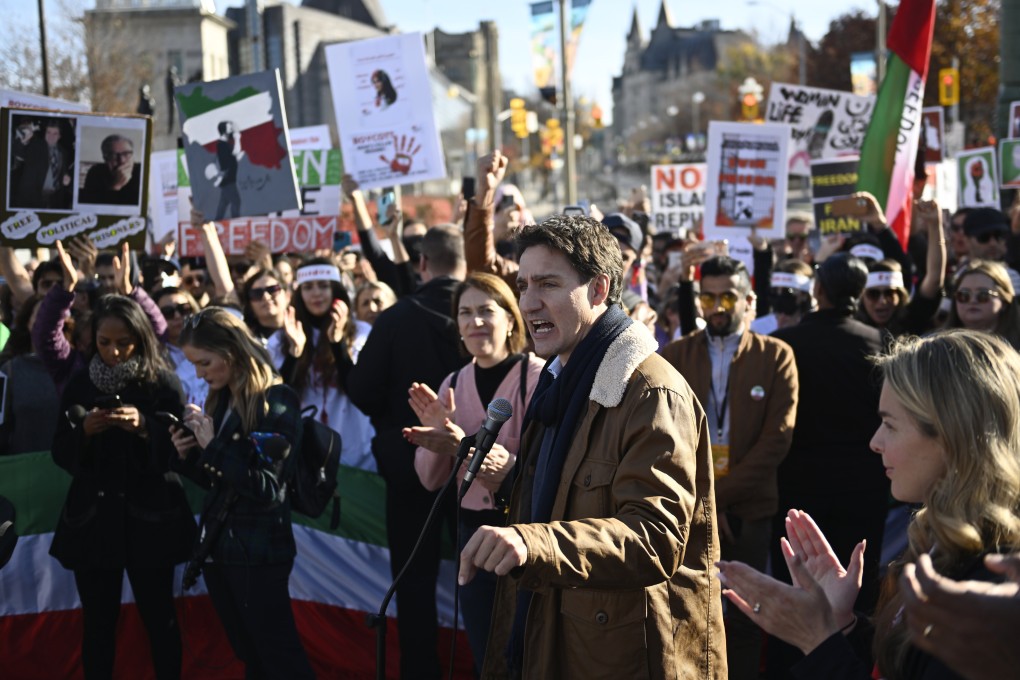 Canadian Prime Minister Justin Trudeau speaks to demonstrators in Ottawa, Ontario on Saturday. Photo: The Canadian Press via AP