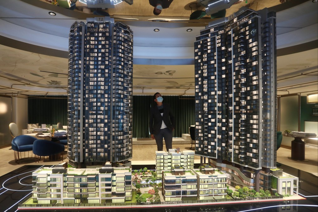 A model of Longfor Group and KWG’s Upper River Bank residential development project in Hong Kong, pictured in September 2020. Photo: SCMP / Jonathan Wong