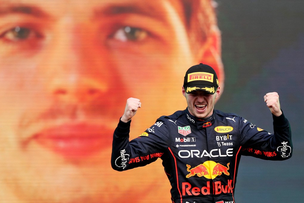 Max Verstappen celebrates after setting a new F1 record of 14 grand prix wins in a season. Photo: Reuters