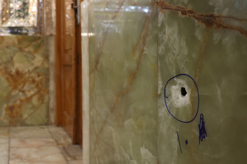 A bullet hole is seen after an attack at the Shah Cheragh Shrine in Shiraz, Iran. Photo: West Asia News Agency via Reuters/File