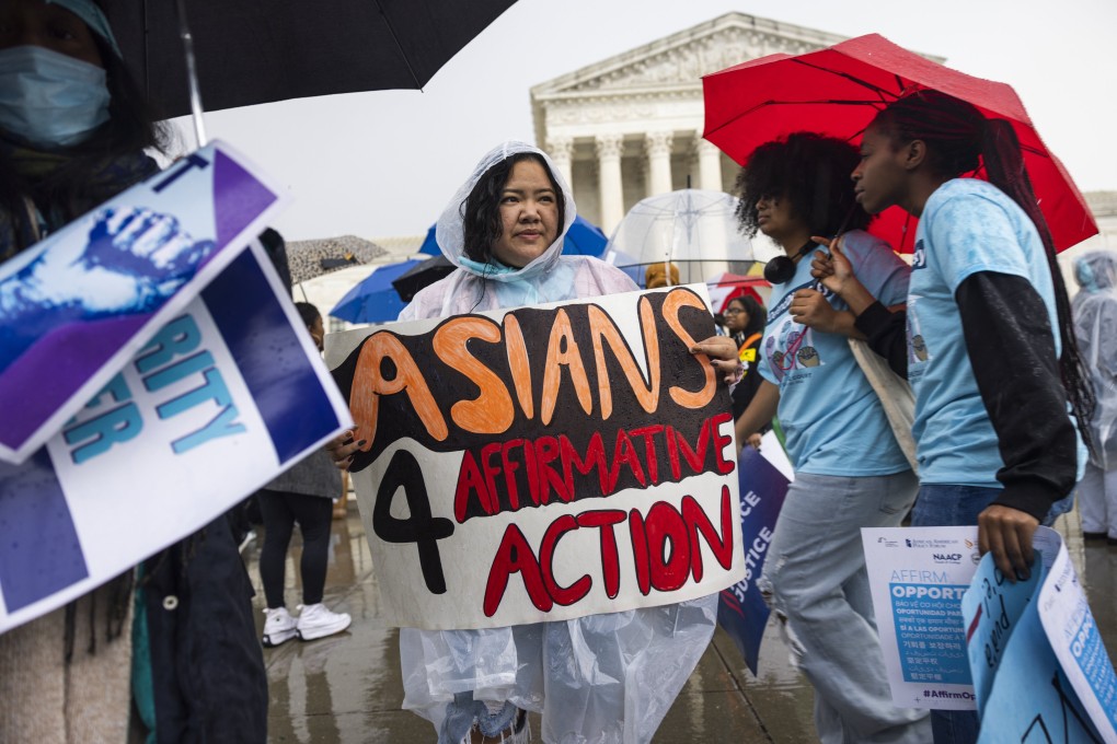 Supporters of affirmative action gather outside the US Supreme Court on Monday. Photo: EPA-EFE