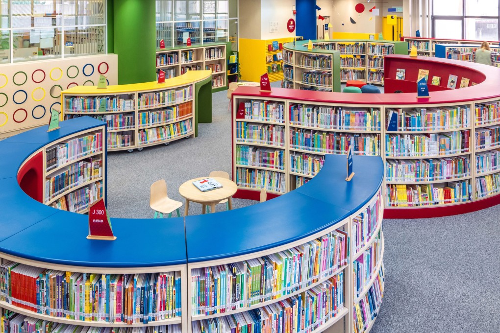The redesigned children’s section of the library in Aberdeen, Hong Kong, with colourful, movable shelves in a variety of shapes and tunnels for children to explore. Photo: Tugo Cheng Photography