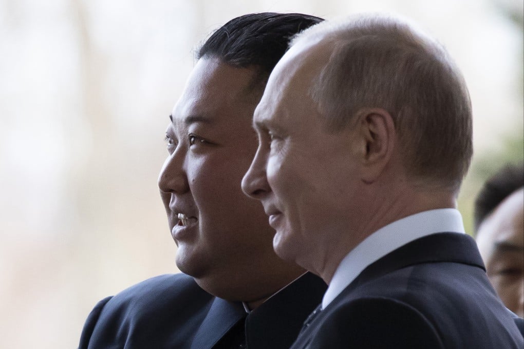 Russian President Vladimir Putin, right, and North Korea’s leader Kim Jong Un. The US says the latter is supplying artillery to the former. Photo: AP