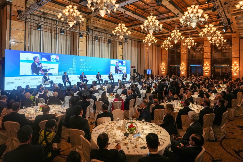 Guests listen to a panel of speakers at an event for the Global Financial Leaders’ Investment Summit, hosted at the Four Seasons Hotel, on November 2. Photo: Sam Tsang