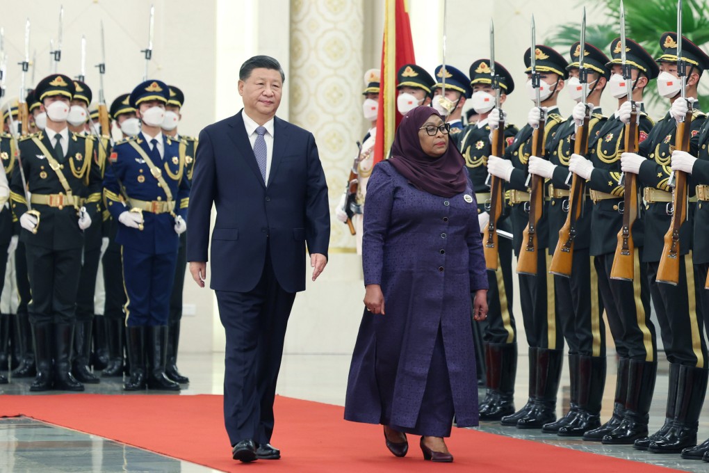Chinese President Xi Jinping welcomes his Tanzanian counterpart Samia Suluhu Hassan ahead of talks at the Great Hall of the People in Beijing. Photo: Xinhua