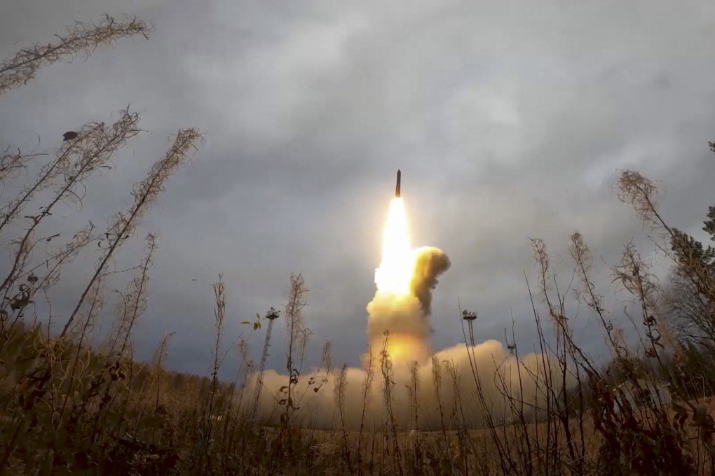 An intercontinental ballistic missile is launched during exercises by the  Russian strategic nuclear forces last month. Photo: Handout via Reuters