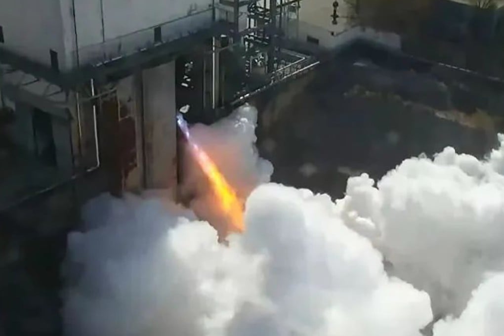 The engine is put through its paces at China Aerospace Science and Technology Corporation’s No 6 Institute on Saturday. Photo: China Aerospace Science and Technology Corporation