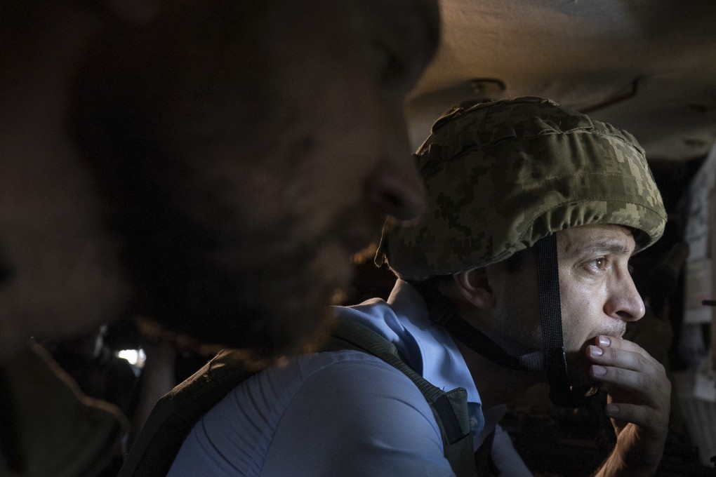 Ukrainian President Volodymyr Zelenskiy looks at the front line position from a shelter as he visits the war-hit Luhansk region, eastern Ukraine. Photo: Ukrainian Presidential Press Office via AP/File