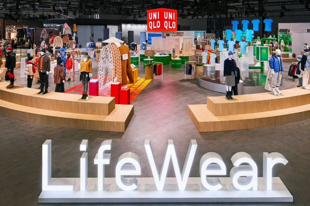 Uniqlo’s range of sustainable fashion wear on display at the 5th CIIE in Shanghai in November 2022. Photo: SCMP