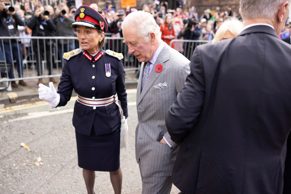 King Charles reacts after an egg was thrown in his direction in York during a ceremony at Micklegate Bar where, traditionally, The Sovereign is welcomed to the city. Photo: Reuters