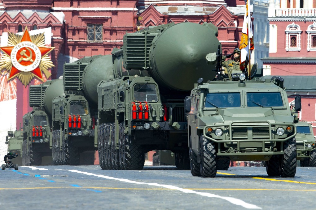 Russian RS-24 Yars ballistic missiles roll in Red Square during the 2020 Victory Day military parade. File photo: AP