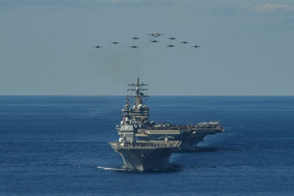 Ships of the US, Japanese and Canadian navies sail in formation in waters off Japan during the 2020 joint military exercise. Photo: US Pacific Fleet