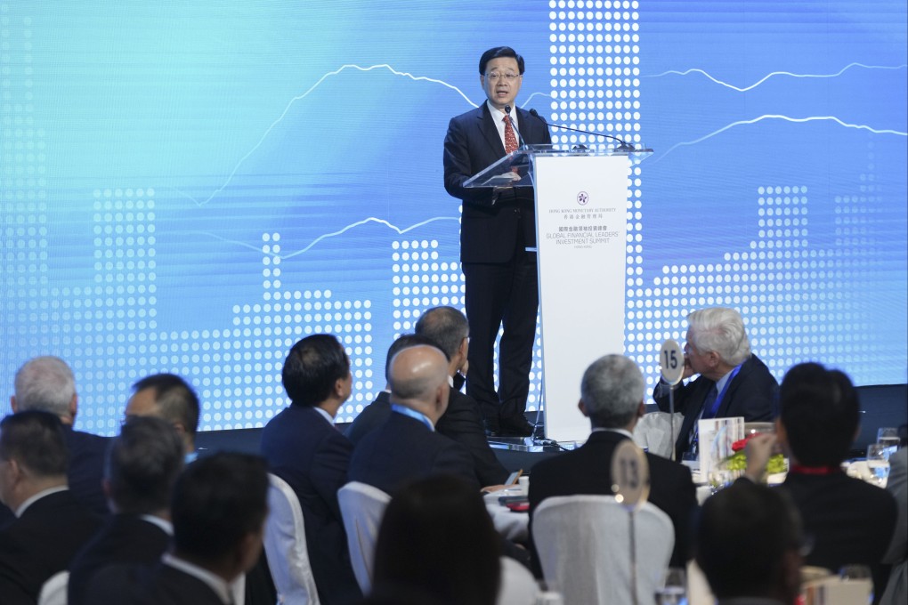 Chief Executive John Lee speaks at the Global Financial Leaders’ Investment Summit at the Four Seasons Hotel in Central on November 2. Photo: Sam Tsang